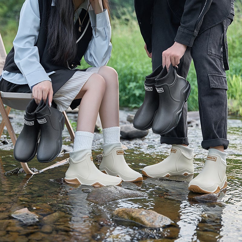 Winter Fixed Velvet Rain Boots For Men, Fashionable Waterproof And Cotton All-In-One Water Shoes, Soft-Soled Comfortable Fishing Shoes - Image 2