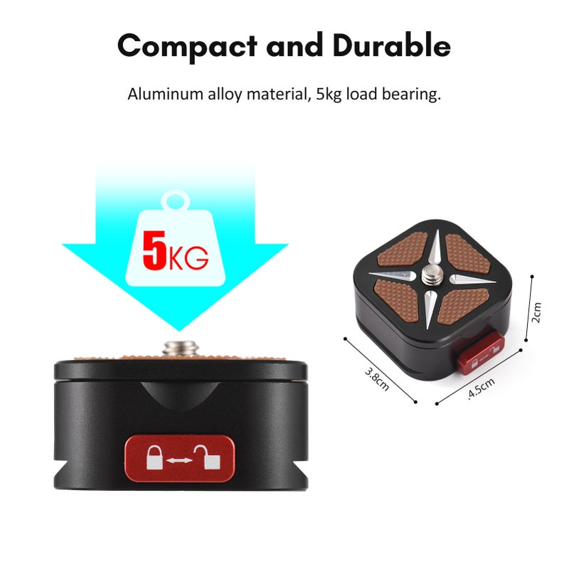 Quick Release Plate Tripod QR Plate Camera Mount Adapter Quick Setup with 1/4 Inch Screw 1/4 Inch & 3/8 Inch Threads Aluminum Alloy - Image 3