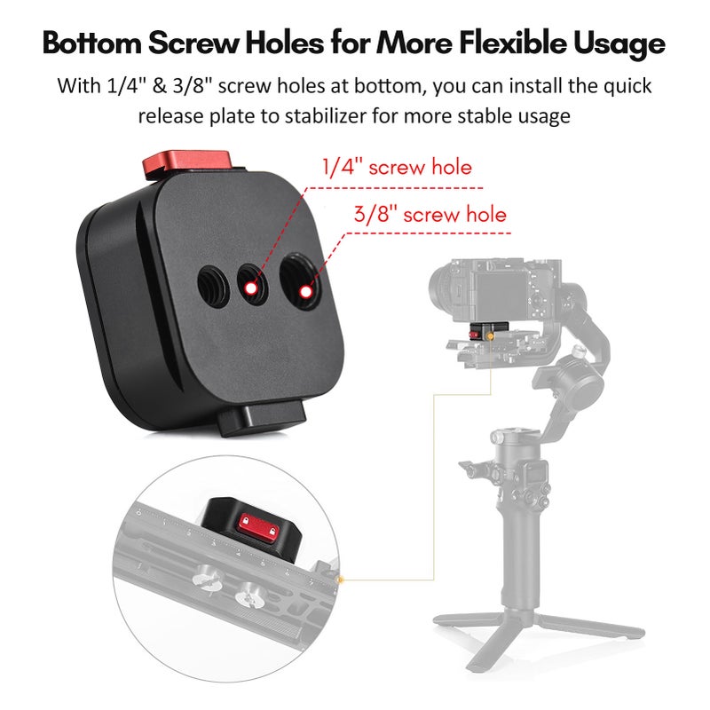 Quick Release Plate Tripod QR Plate Camera Mount Adapter Quick Setup with 1/4 Inch Screw 1/4 Inch & 3/8 Inch Threads Aluminum Alloy - Image 2