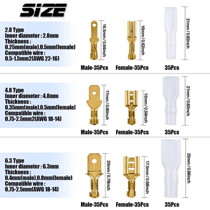 Glarks Self-Adjusting Wire Terminals Crimping Pliers Tool AWG26-16(0.5-1.5mmÂ²) with 315Pcs 2.8mm 4.8mm 6.3mm Male/Female Wire Spade Connectors Terminals Crimper Kit - Image 2