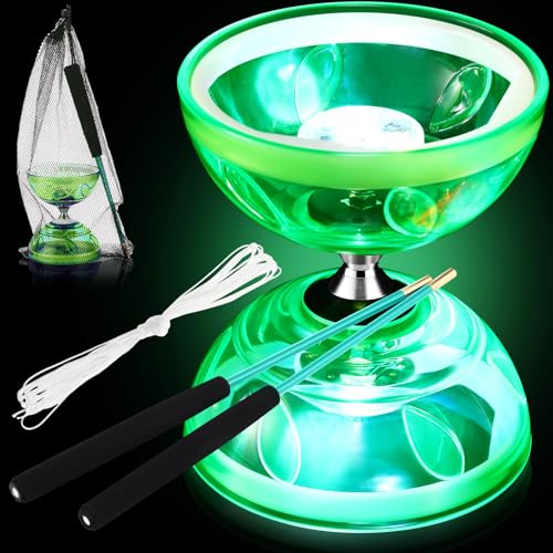 Simgoing Chinese Yoyo LED Diabolo Set Includes Colorful Diabolo Toy Light up Professional Yoyo with 2 Pieces Sticks 1 Piece String 1 Net Bag for FunGreen - Image 1