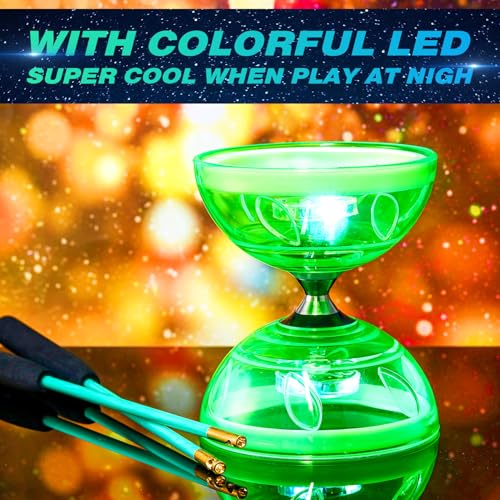 Simgoing Chinese Yoyo LED Diabolo Set Includes Colorful Diabolo Toy Light up Professional Yoyo with 2 Pieces Sticks 1 Piece String 1 Net Bag for FunGreen - Image 5