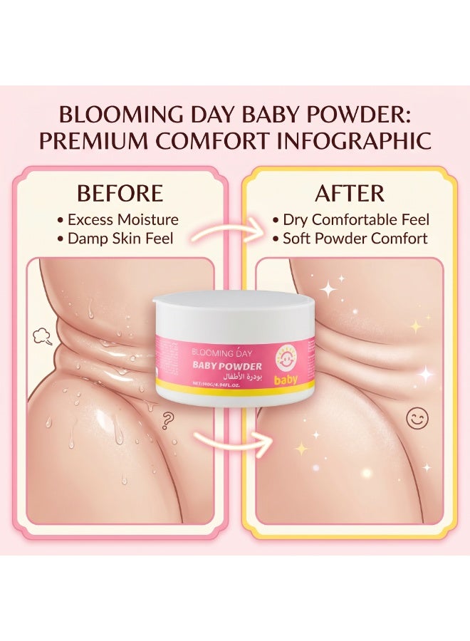 Blooming Day Baby Powder 140g – Talc-Free Baby Body Powder – Super Absorbent, Helps Keep Skin Dry & Comfortable – Fine Smooth Texture for Daily Baby Care - Image 3