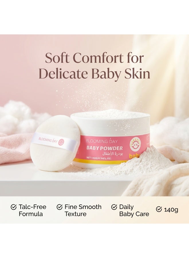 Blooming Day Baby Powder 140g – Talc-Free Baby Body Powder – Super Absorbent, Helps Keep Skin Dry & Comfortable – Fine Smooth Texture for Daily Baby Care - Image 1
