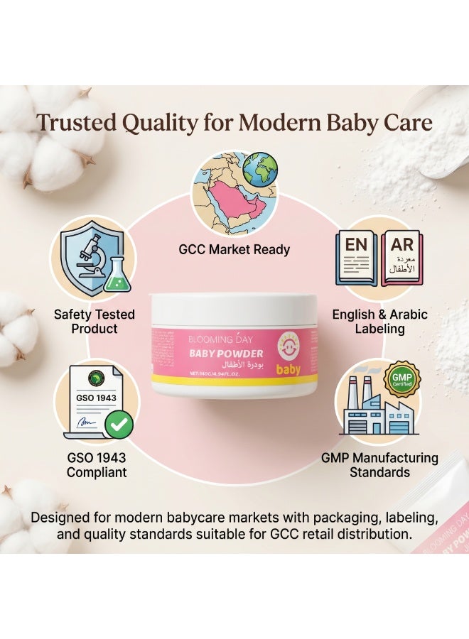 Blooming Day Baby Powder 140g – Talc-Free Baby Body Powder – Super Absorbent, Helps Keep Skin Dry & Comfortable – Fine Smooth Texture for Daily Baby Care - Image 5