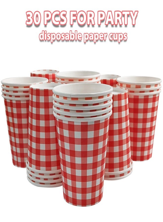 EaciTown 30 Pcs Red Gingham Paper Cups Christmas Gingham Party Cups Buffalo Red and White Plaid Cups Valentine's Day Beverage Cups Disposable - Image 5
