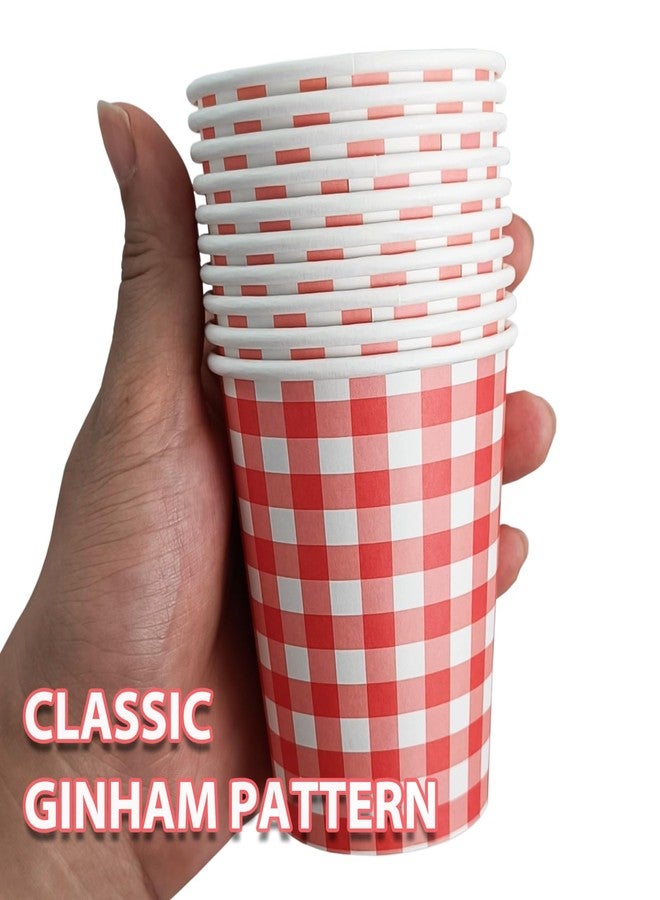 EaciTown 30 Pcs Red Gingham Paper Cups Christmas Gingham Party Cups Buffalo Red and White Plaid Cups Valentine's Day Beverage Cups Disposable - Image 2