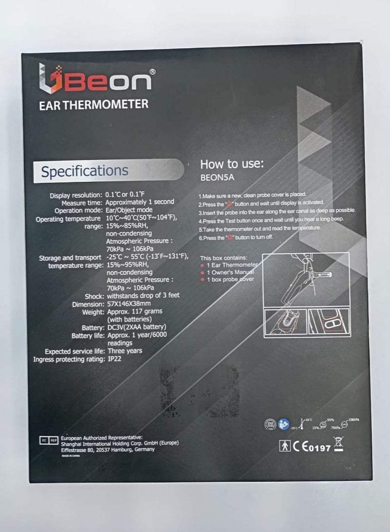 BEON ترمومتر أذن رقمي للبالغين والأطفال - قياس درجة الحرارة بسرعة ودقة مع تنبيه الحمى - Image 2
