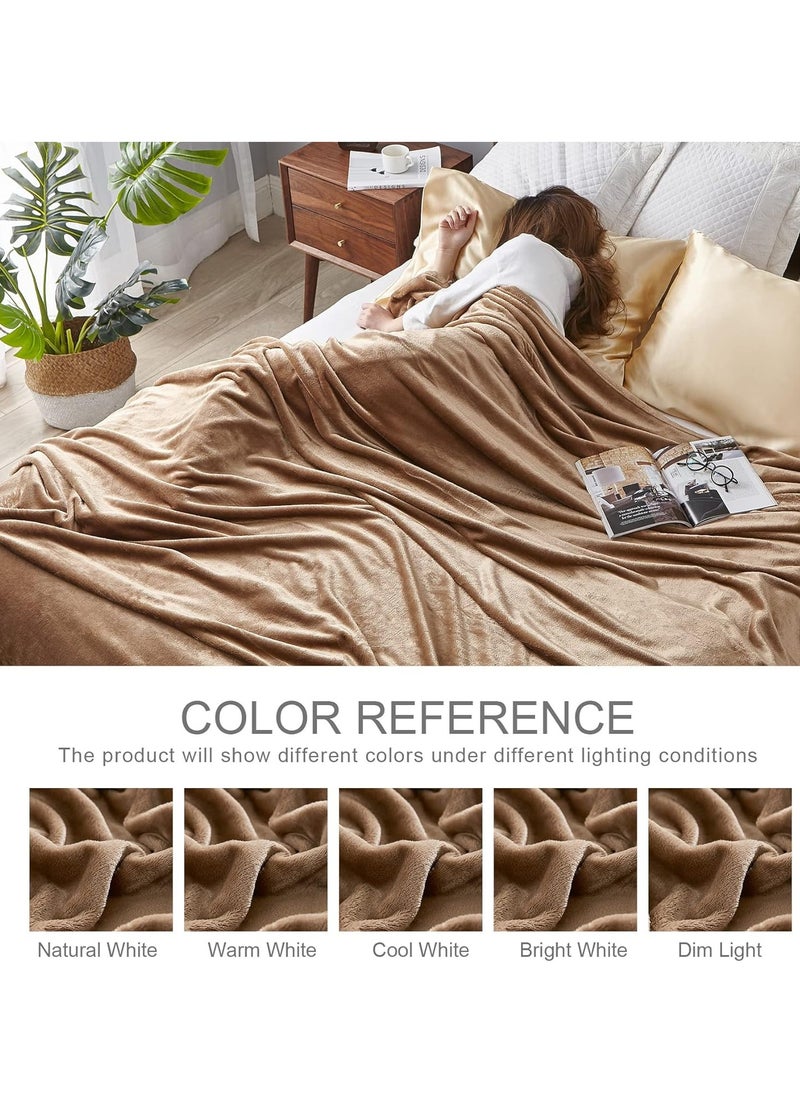 Flannel and Microfiber Sofa Blanket Luxury Camel Blanket Single Size Lightweight and Comfortable for Bed and Sofa Super Soft and Warm Solid Camel Color 220x200 cm