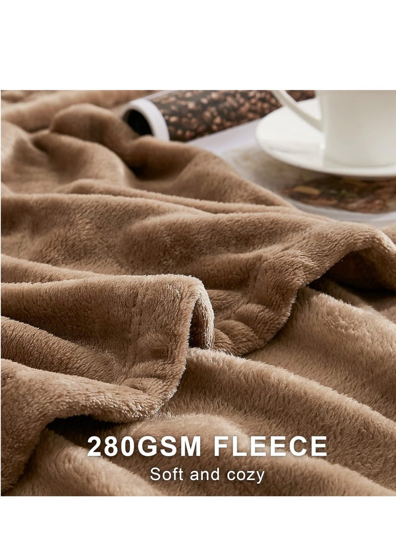 Flannel and Microfiber Sofa Blanket Luxury Camel Blanket Single Size Lightweight and Comfortable for Bed and Sofa Super Soft and Warm Solid Camel Color 220x200 cm