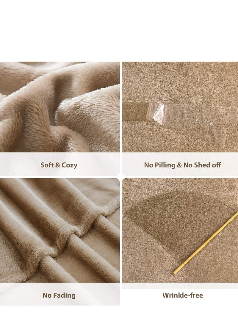 Flannel and Microfiber Sofa Blanket Luxury Camel Blanket Single Size Lightweight and Comfortable for Bed and Sofa Super Soft and Warm Solid Camel Color 220x200 cm