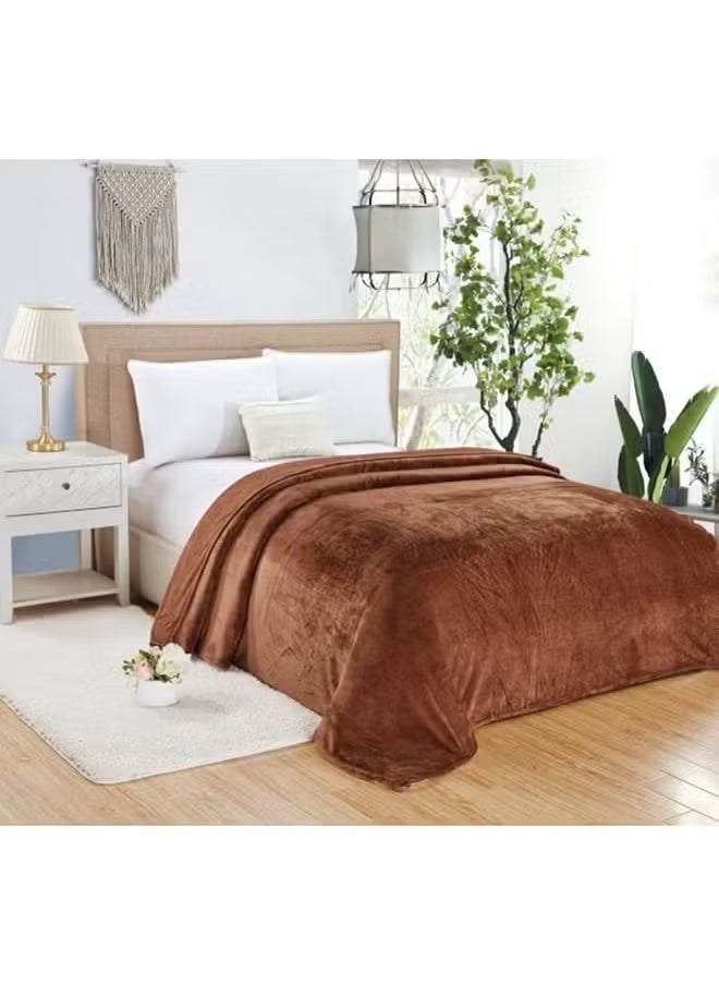 Flannel and Microfiber Sofa Blanket Luxury Camel Blanket Single Size Lightweight and Comfortable for Bed and Sofa Super Soft and Warm Solid Camel Color 220x200 cm