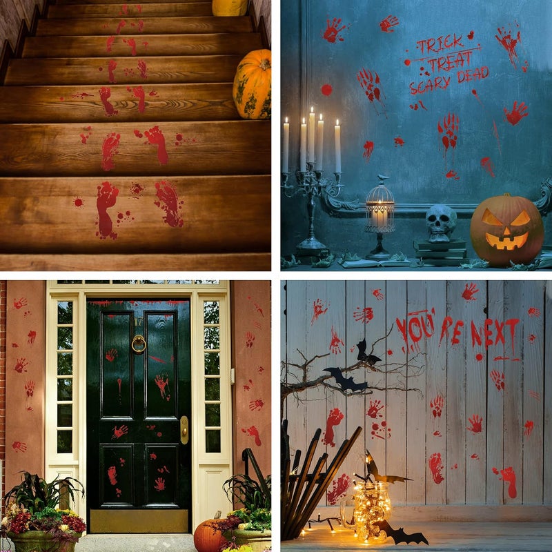 TOMALL 8 Sheets (77pcs) Halloween Stickers Bloody Handprint Footprint Red Blood Stickers for Window Mirror Wall Floor Car Halloween Theme Bleeding Self-Adhesive Creative Decals Decoration - Image 5