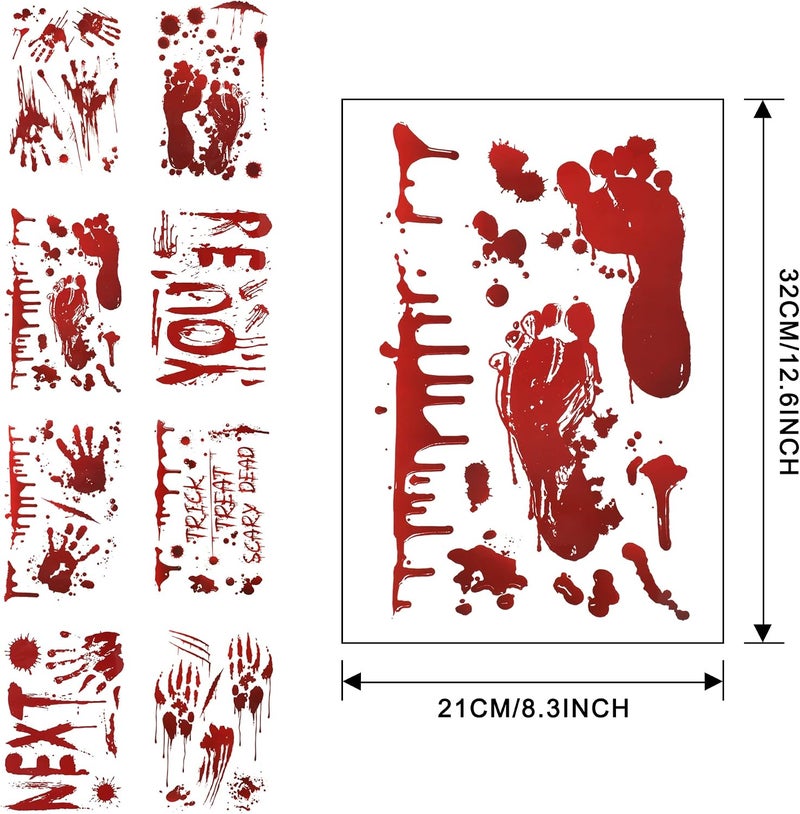 TOMALL 8 Sheets (77pcs) Halloween Stickers Bloody Handprint Footprint Red Blood Stickers for Window Mirror Wall Floor Car Halloween Theme Bleeding Self-Adhesive Creative Decals Decoration - Image 2
