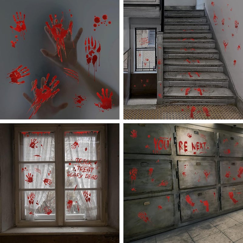 TOMALL 8 Sheets (77pcs) Halloween Stickers Bloody Handprint Footprint Red Blood Stickers for Window Mirror Wall Floor Car Halloween Theme Bleeding Self-Adhesive Creative Decals Decoration - Image 4
