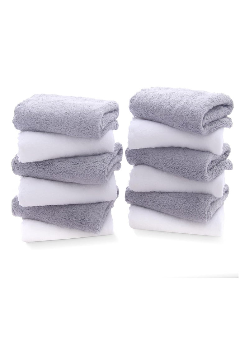 TENSTARS - TENSTARS 12 Pack Premium Washcloths Set - Quick Drying- Soft Microfiber Coral Velvet Highly Absorbent Wash Clothes - Multipurpose Use as Bath, Spa, Facial, Fingertip Towel (Grey and White) - Image 1