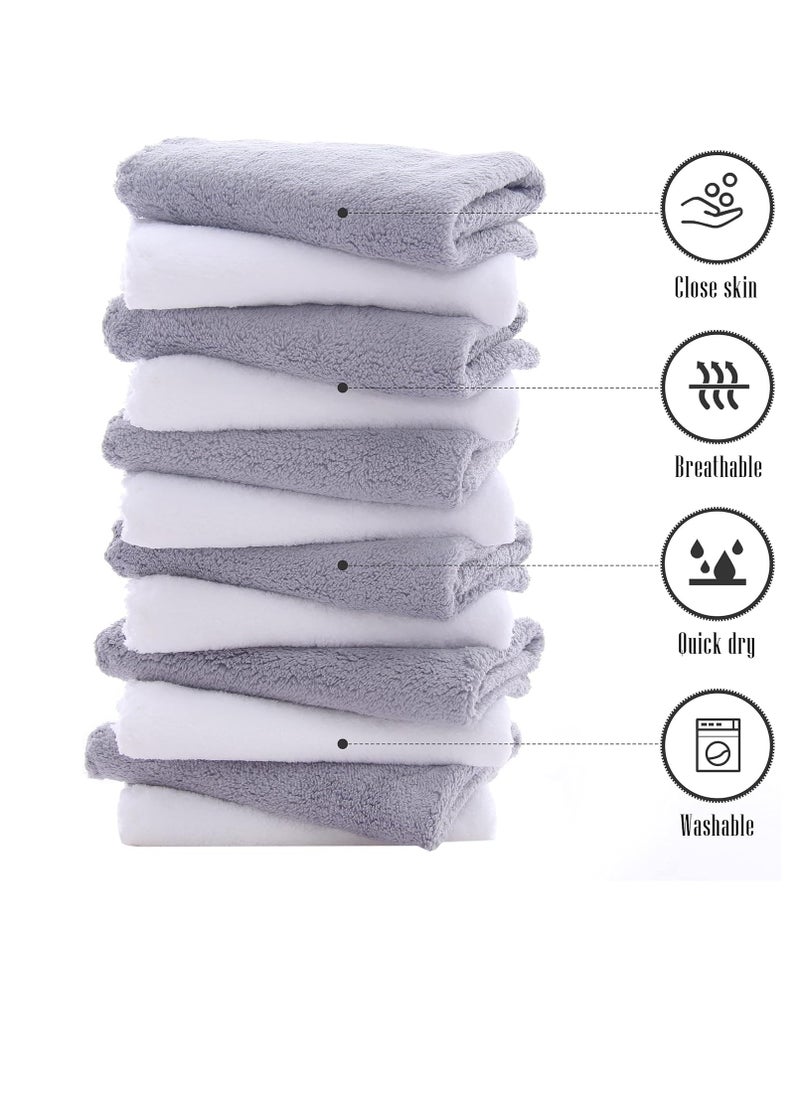 TENSTARS - TENSTARS 12 Pack Premium Washcloths Set - Quick Drying- Soft Microfiber Coral Velvet Highly Absorbent Wash Clothes - Multipurpose Use as Bath, Spa, Facial, Fingertip Towel (Grey and White) - Image 1