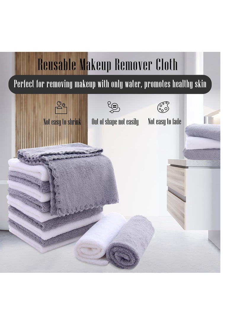 TENSTARS - TENSTARS 12 Pack Premium Washcloths Set - Quick Drying- Soft Microfiber Coral Velvet Highly Absorbent Wash Clothes - Multipurpose Use as Bath, Spa, Facial, Fingertip Towel (Grey and White) - Image 1