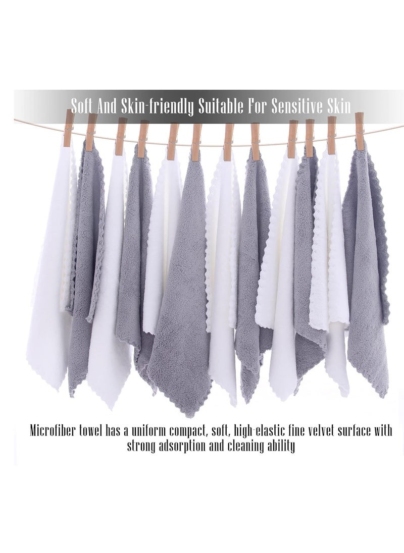 TENSTARS - TENSTARS 12 Pack Premium Washcloths Set - Quick Drying- Soft Microfiber Coral Velvet Highly Absorbent Wash Clothes - Multipurpose Use as Bath, Spa, Facial, Fingertip Towel (Grey and White) - Image 1