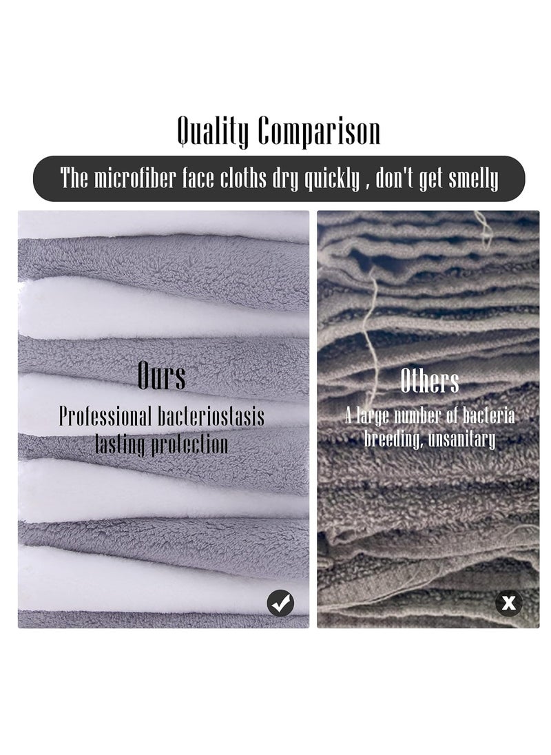 TENSTARS - TENSTARS 12 Pack Premium Washcloths Set - Quick Drying- Soft Microfiber Coral Velvet Highly Absorbent Wash Clothes - Multipurpose Use as Bath, Spa, Facial, Fingertip Towel (Grey and White) - Image 1