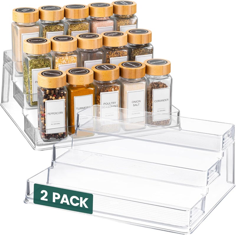 Oizeir Clear Spice Rack (2-Pack) – 3-Tier Acrylic Organizer for Cabinet – Deep Spice Shelf – 10.4 x 9.6 x 4 Inches – Holds Seasoning and Condiments - Image 1