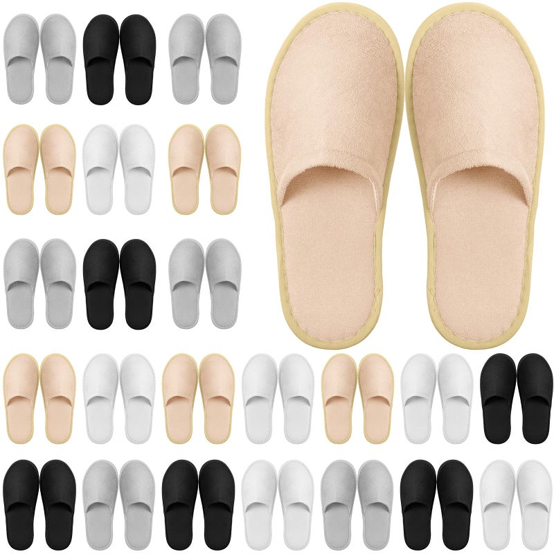 Geyoga 24 Pairs Disposable Slippers for Guests Bulk Spa Slippers for Women Men Closed Toe Cotton Soft Hotel Slippers for Home Indoor Hotel Travel Wedding Party(White, Light Gray, Black, Khaki) - Image 1