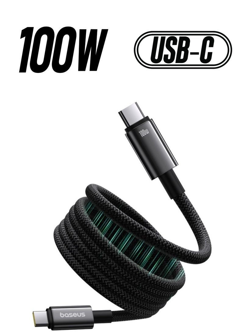 بيسوس كابل مغناطيسي USB-C إلى USB-C (1م) مع قدرة شحن 100 واط (5 أمبير)، كابل نوع C متين مضفر من النايلون للشحن السريع والمزامنة، متوافق مع آيفون 15 برو ماكس، آيباد، ماك بوك، سامسونج S24، هواوي والمزيد - Image 1