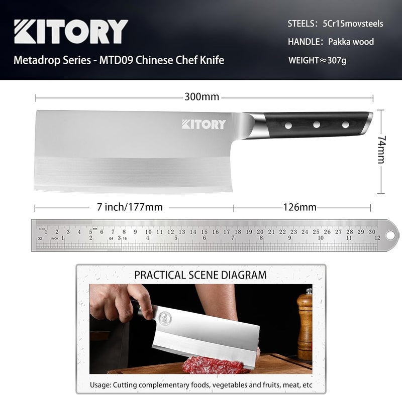 Kitory Cleaver 7", Lite Chinese Chef`s kitchen knife, for unfrozen meat and vegetable, pakkawood handle with super sharp 50Cr16MoV German Stainless steel blade, gift box - Image 2