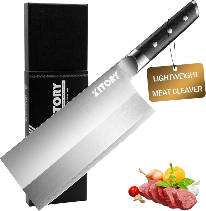 Kitory Cleaver 7", Lite Chinese Chef`s kitchen knife, for unfrozen meat and vegetable, pakkawood handle with super sharp 50Cr16MoV German Stainless steel blade, gift box - Image 1