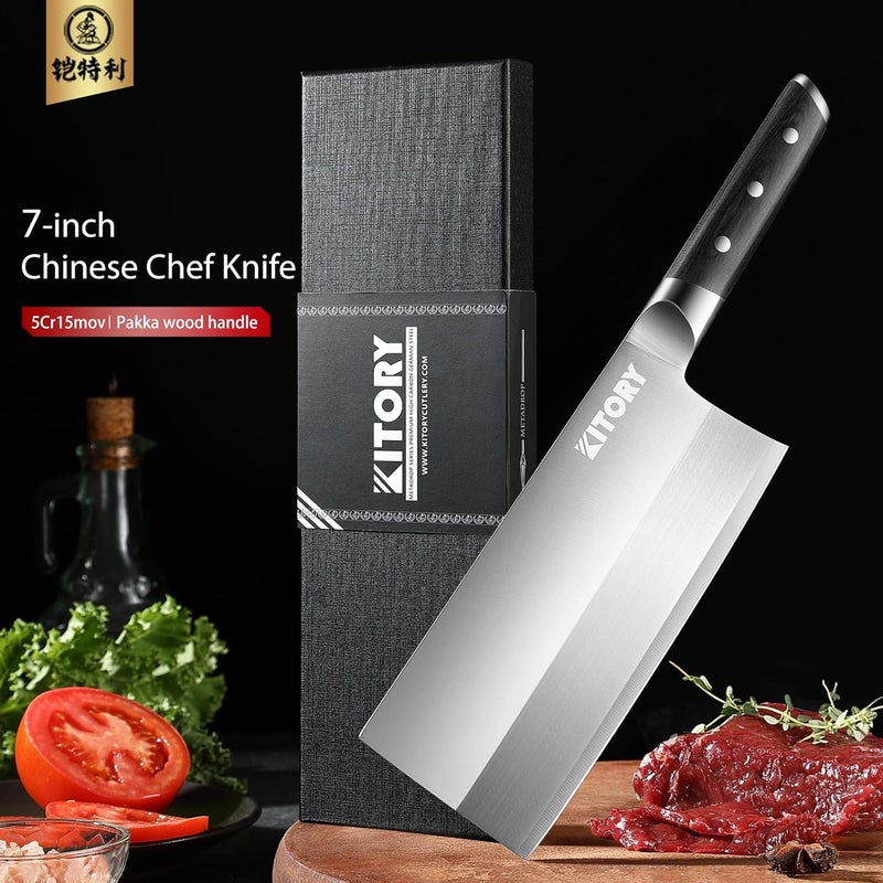 Kitory Cleaver 7", Lite Chinese Chef`s kitchen knife, for unfrozen meat and vegetable, pakkawood handle with super sharp 50Cr16MoV German Stainless steel blade, gift box - Image 5