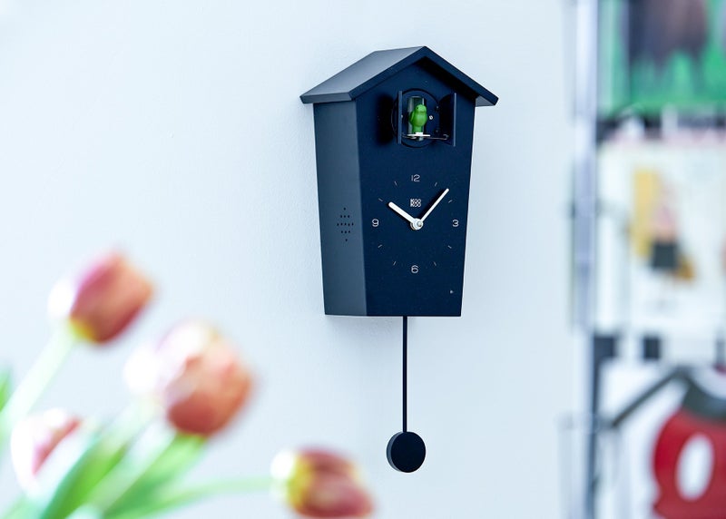 KOOKOO Birdhouse Black, Modern Design Cuckoo Clock with 12 Natural Bird Voices or Cuckoo Call - Image 4