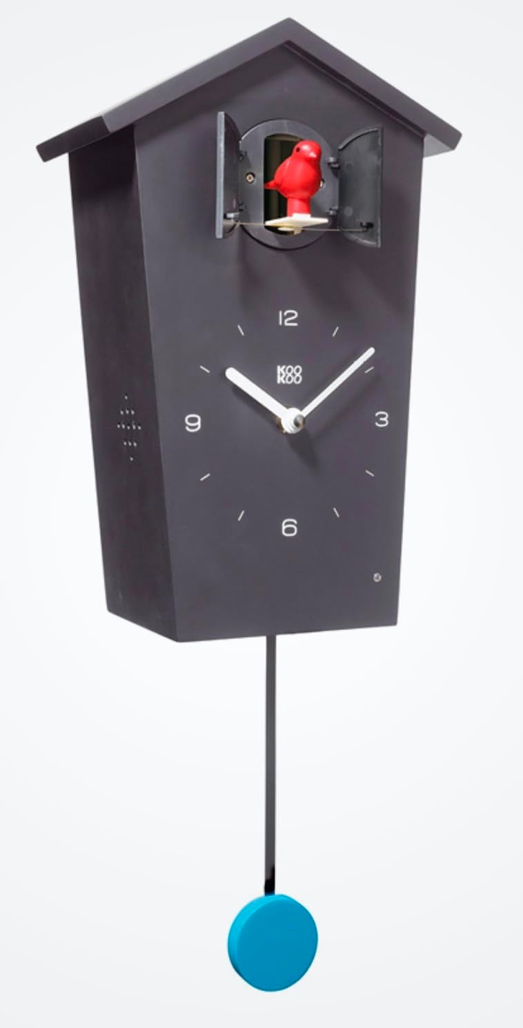 KOOKOO Birdhouse Black, Modern Design Cuckoo Clock with 12 Natural Bird Voices or Cuckoo Call - Image 1