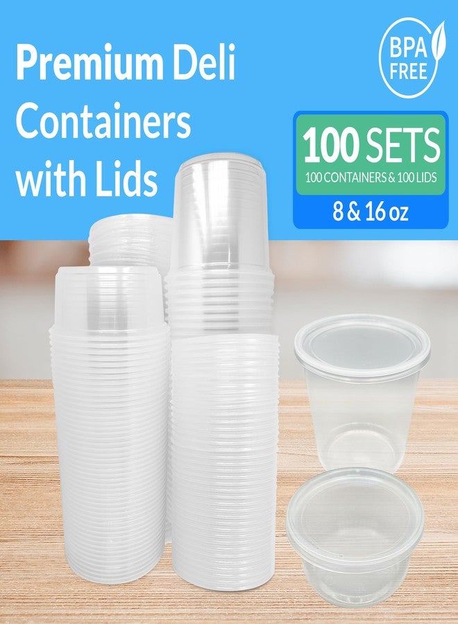 Reli. Deli Containers with Lids (100 Sets Total) | Variety Pack - 8oz (50 pc), 16oz (50 pc) w/Lids | Plastic Soup Container with Lid | Clear Food Storage | Microwave & Freezer Safe - Image 2