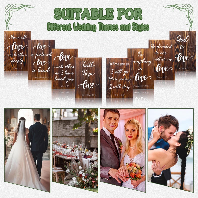 GlikCeil Set of 8 Wedding Aisle Signs, 11.8 x 7.9 inch, Wooden Wedding Signs Love is Patient Kind 1 Corinthians 13 Wood Wedding Signage Bible Verses Wall Decor for Weddings, Anniversaries Gift - Image 4