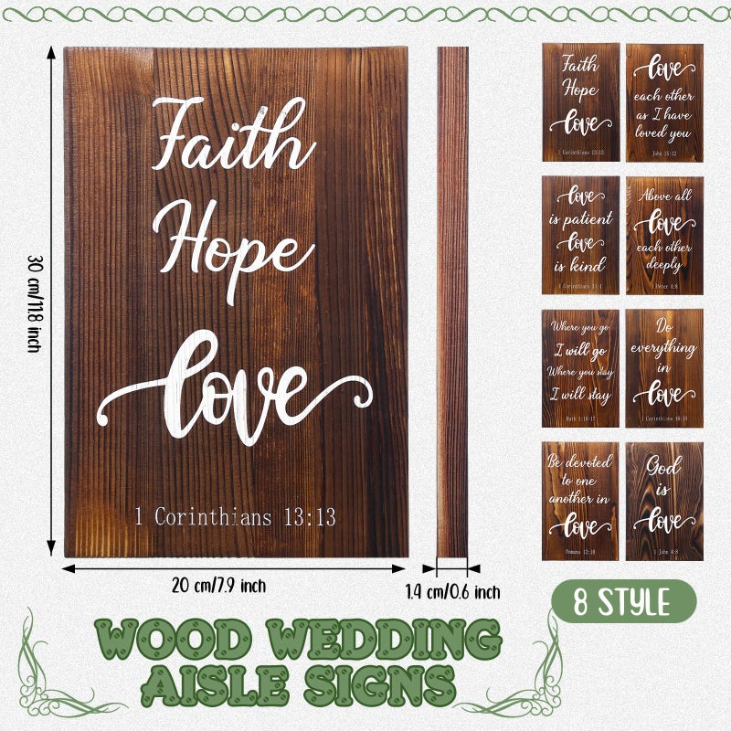 GlikCeil Set of 8 Wedding Aisle Signs, 11.8 x 7.9 inch, Wooden Wedding Signs Love is Patient Kind 1 Corinthians 13 Wood Wedding Signage Bible Verses Wall Decor for Weddings, Anniversaries Gift - Image 3