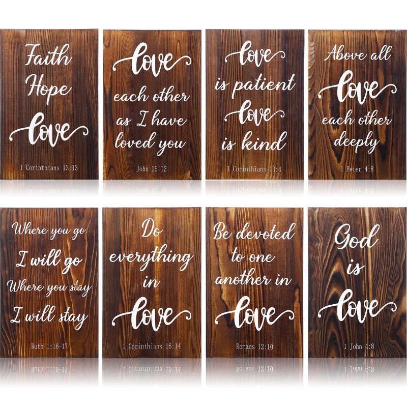 GlikCeil Set of 8 Wedding Aisle Signs, 11.8 x 7.9 inch, Wooden Wedding Signs Love is Patient Kind 1 Corinthians 13 Wood Wedding Signage Bible Verses Wall Decor for Weddings, Anniversaries Gift - Image 1