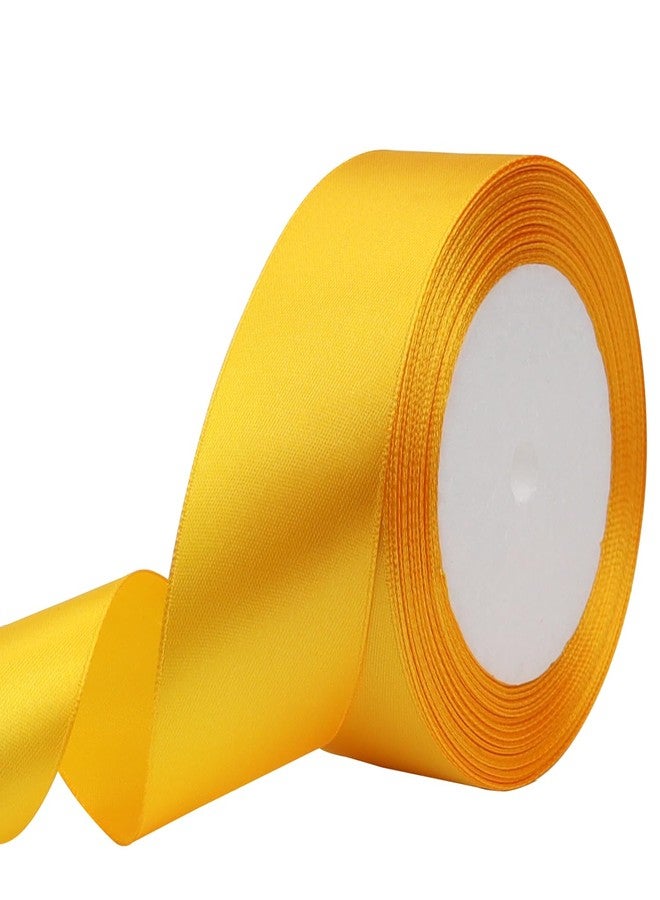 RIUNBB Solid Satin Ribbon 25 Yards Solid Polyester Fabric Ribbon for Gift Wrapping Wedding Christmas Baby Shower Birthday Party Decoration Handmade Immortal Flower Craft (Yellow, 1-1/2 Inch) - Image 1