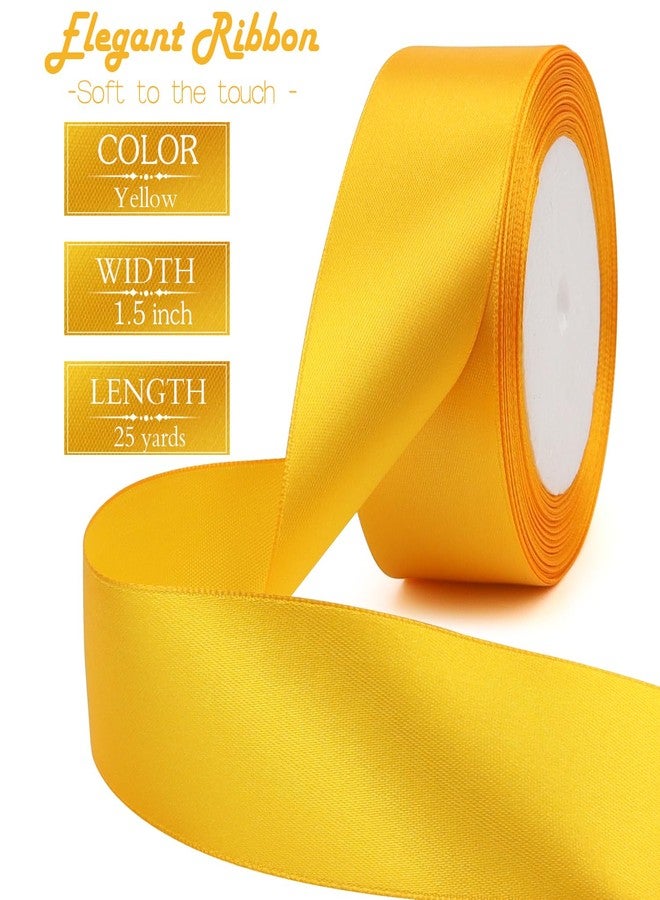 RIUNBB Solid Satin Ribbon 25 Yards Solid Polyester Fabric Ribbon for Gift Wrapping Wedding Christmas Baby Shower Birthday Party Decoration Handmade Immortal Flower Craft (Yellow, 1-1/2 Inch) - Image 2