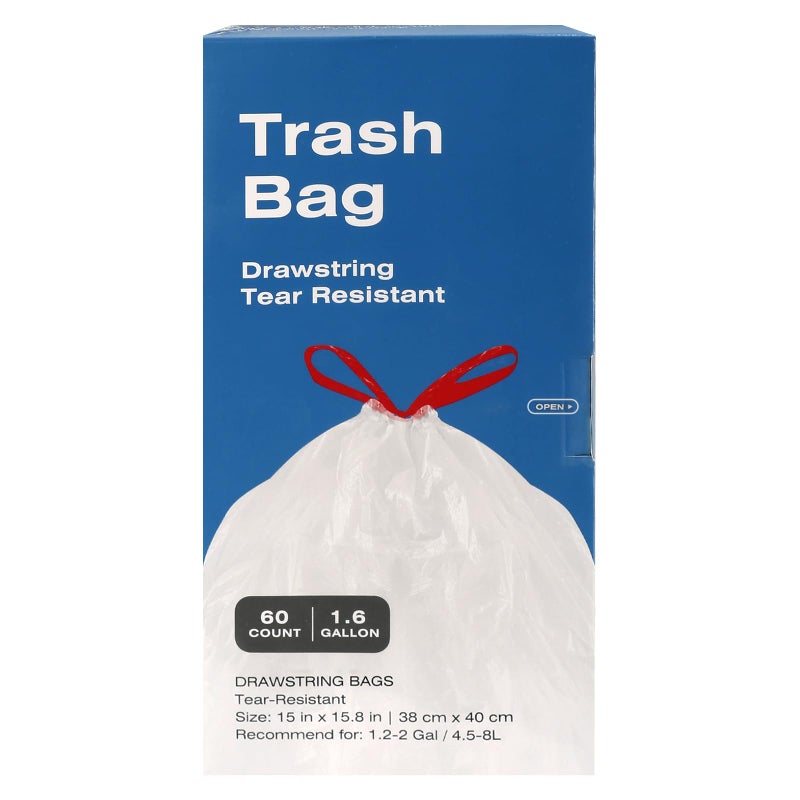 ELPHECO 1.6 Gallon Small Trash Bags 60 Count - For 1.2-2 Gallon Trash Cans, 4.5-8L Drawstring Garbage Bags, Strong Bathroom Trash Bags, Clear Tear free Garbage Bags, 60 Count / 6 Rolls - Image 1