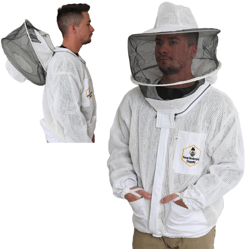 FOREST BEEKEEPING SUPPLY 3 layer Ultra Ventilated Beekeeping Jacket for men and women with Round Veil Hood Vented Premium Beekeeper Jackets for Professional Commercial and Beginner Beekeepers 2XL 