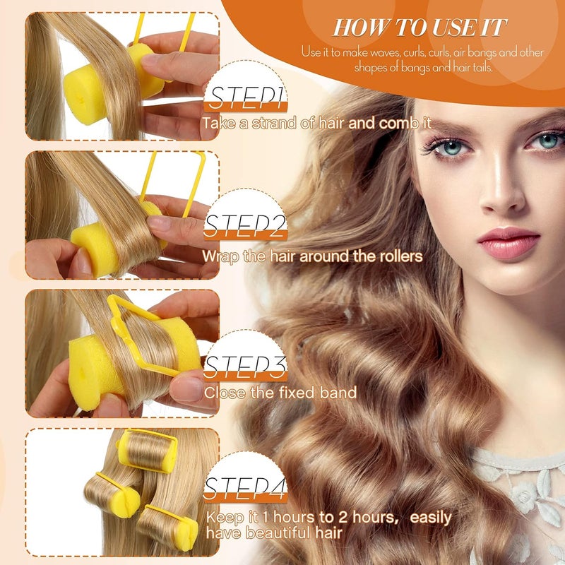 Geyoga 18 Pieces Sponge Hair Rollers Large Soft Foam Hair Styling Curlers Large Size Hairdressing Curlers for Women(Yellow,1.4 x 2.6 Inches) - Image 5