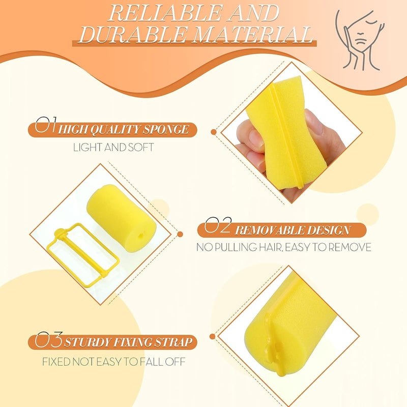 Geyoga 18 Pieces Sponge Hair Rollers Large Soft Foam Hair Styling Curlers Large Size Hairdressing Curlers for Women(Yellow,1.4 x 2.6 Inches) - Image 3