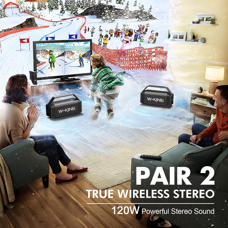 W-KING Portable Loud Bluetooth Speaker, 100W Max Waterproof Outdoor Speakers Bluetooth Wireless, IPX6 Party Big Large Speaker Boombox 2 Subwoofer-60W Exlarge Deep Bass Radiator/2 Pairing/40H/TF/AUX/EQ - Image 5
