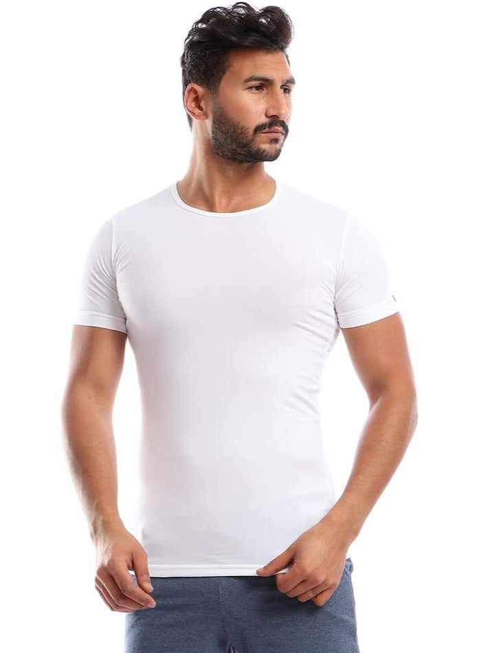 Cottonil Men's Half Sleeve Cotton Stretch Round Neck Undershirt - White - Image 1