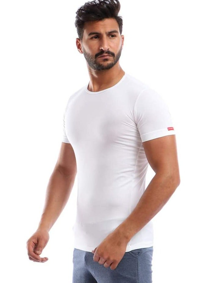 Cottonil Men's Half Sleeve Cotton Stretch Round Neck Undershirt - White - Image 2