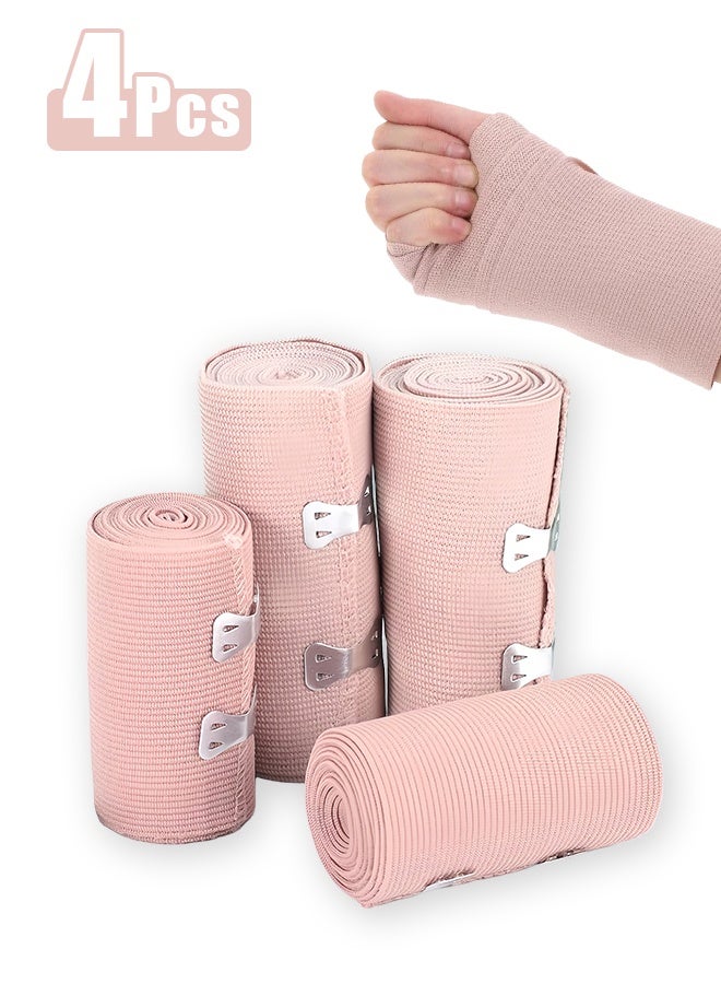 4 PCS Elastic Bandage, Elastic Bandage Wrap, Compression Elastic Bandage, Bandage with Clip Closure-Stretch Wraps for Foot Ankle Knee Leg Arm & Body Muscle Sprains Sports Injury Edema Care - Image 1