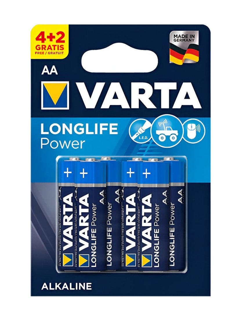 VARTA 6 Pcs AA Long Life Power Alkaline 1.5V Battery 