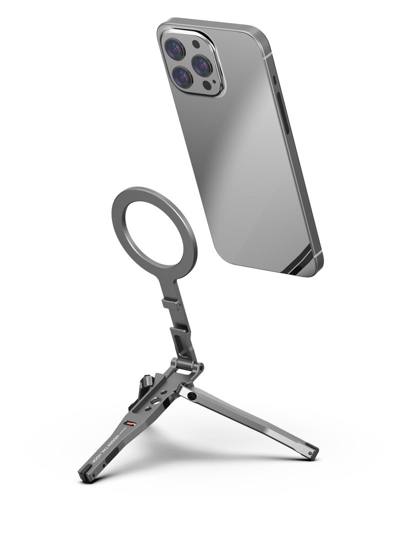 Foldable Magsafe Tripod Mount,Magnetic Pocket Phone Tripod,Foldable Tripod Mount,Smartphone Holder Desk Stand,Handle Stick with Arca-Swiss,Cold Shoe Mount for iPhone 16/15/14/13/12,Video,Vlog,Travel - Image 2