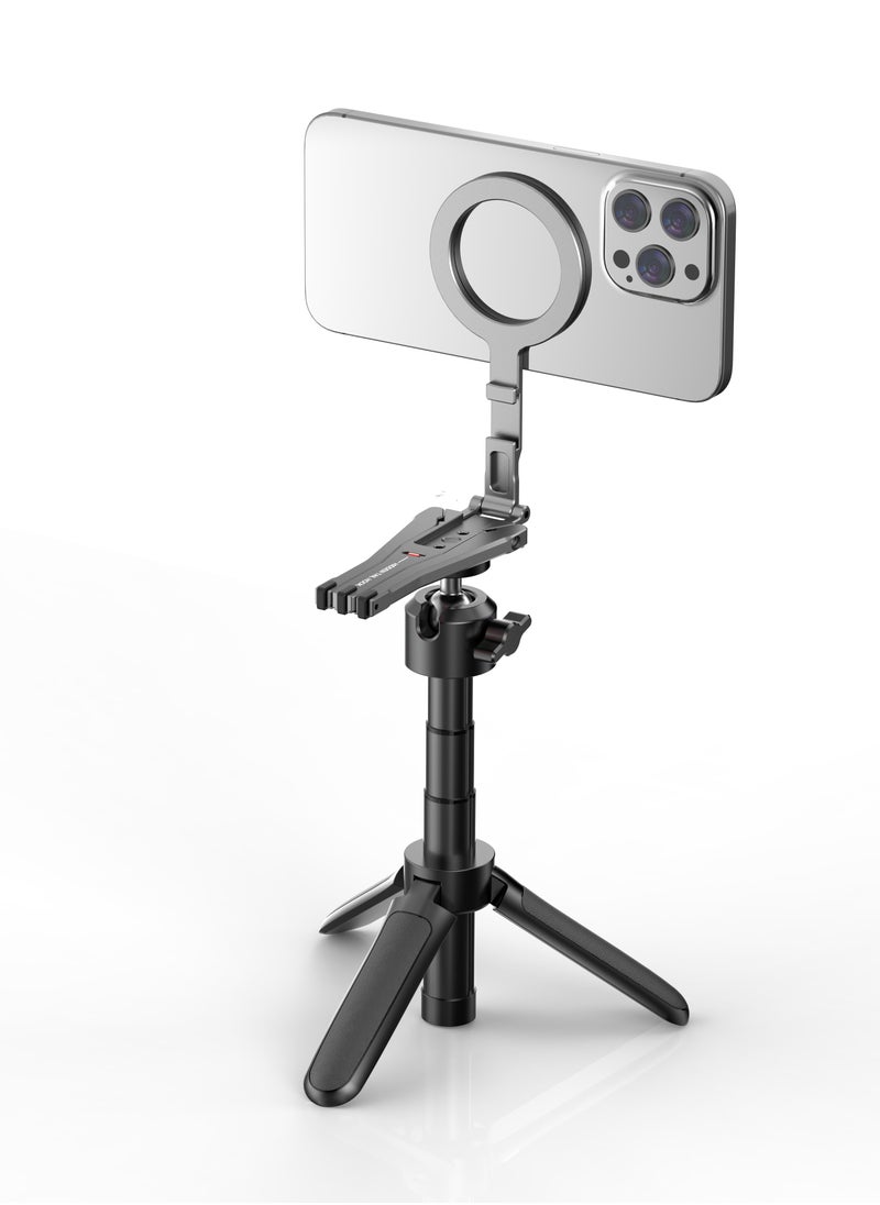 Generic - Foldable Magsafe Tripod Mount,Magnetic Pocket Phone Tripod,Foldable Tripod Mount,Smartphone Holder Desk Stand,Handle Stick with Arca-Swiss,Cold Shoe Mount for iPhone 16/15/14/13/12,Video,Vlog,Travel - Image 1