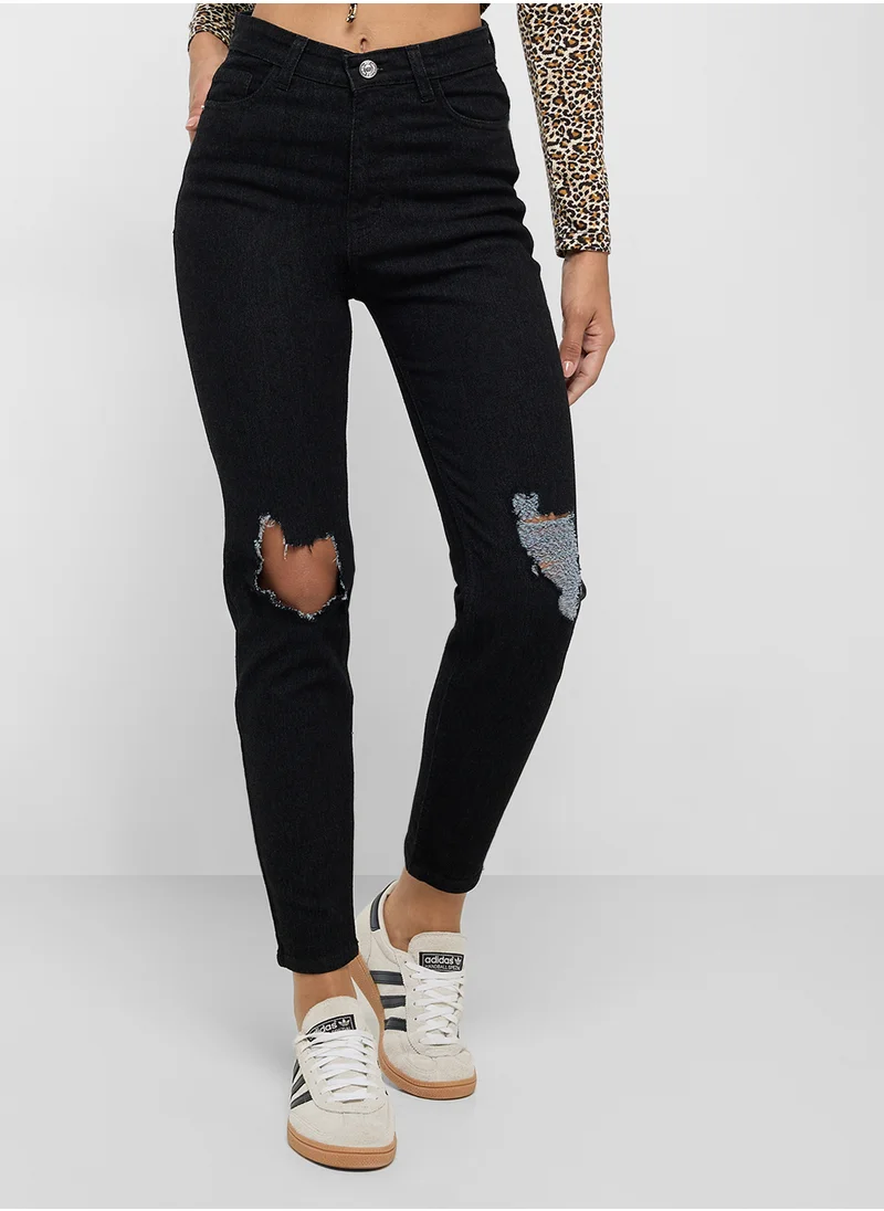 جينجر Distressed High Rise Skinny Jeans